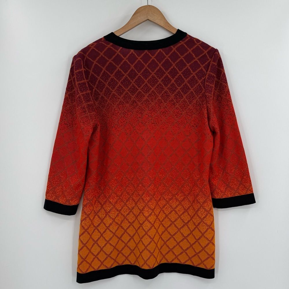 Misook Ombre Knit 3/4 Sleeve Cardigan Jacket | Orange Ombre w/Black Trim | Large - Picture 2 of 5